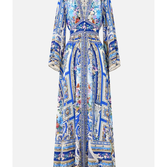 Young Ideas/Henmores - Ottoman Opulence Kimono Sleeve Silk Dress - Blue Ottoman - S