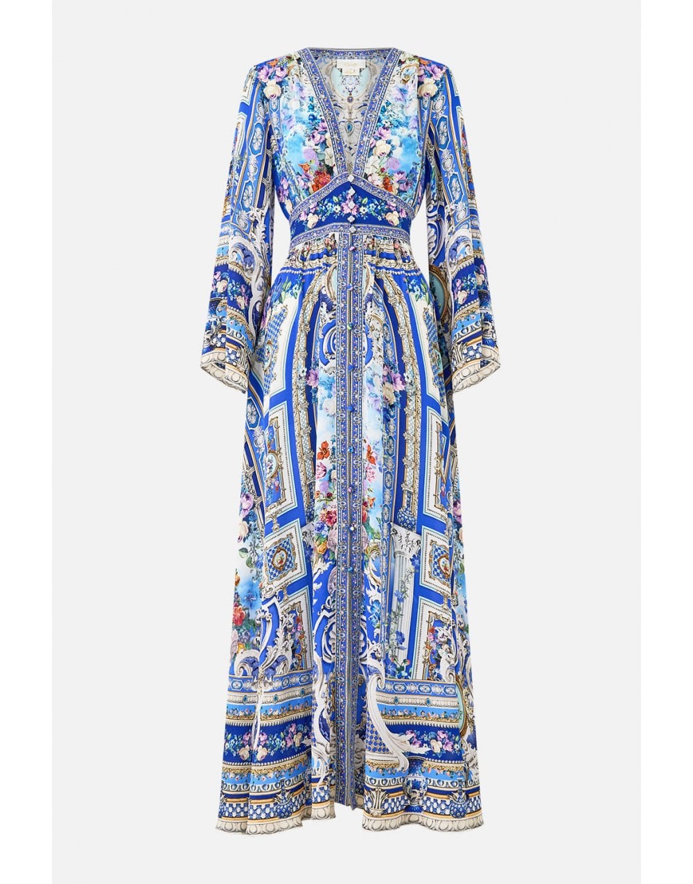Young Ideas/Henmores - Ottoman Opulence Kimono Sleeve Silk Dress - Blue Ottoman - S