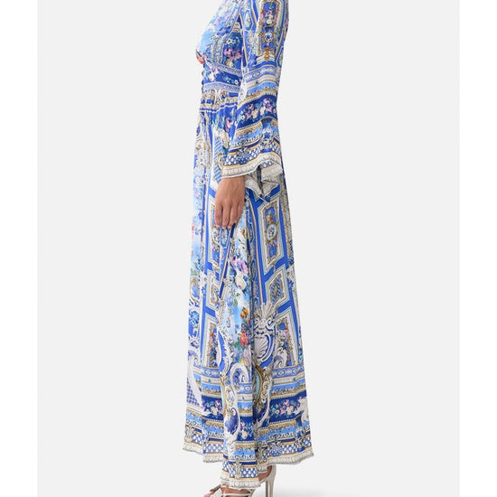 Young Ideas/Henmores - Ottoman Opulence Kimono Sleeve Silk Dress - Blue Ottoman - S