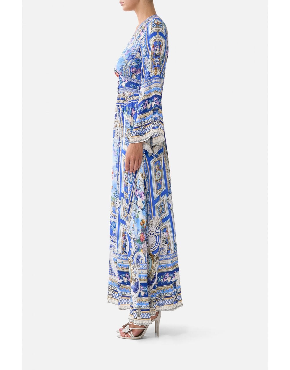 Young Ideas/Henmores - Ottoman Opulence Kimono Sleeve Silk Dress - Blue Ottoman - S