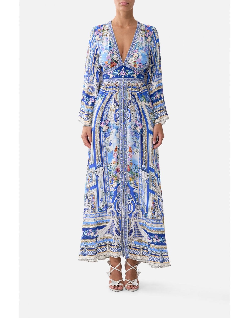 Young Ideas/Henmores - Ottoman Opulence Kimono Sleeve Silk Dress - Blue Ottoman - S