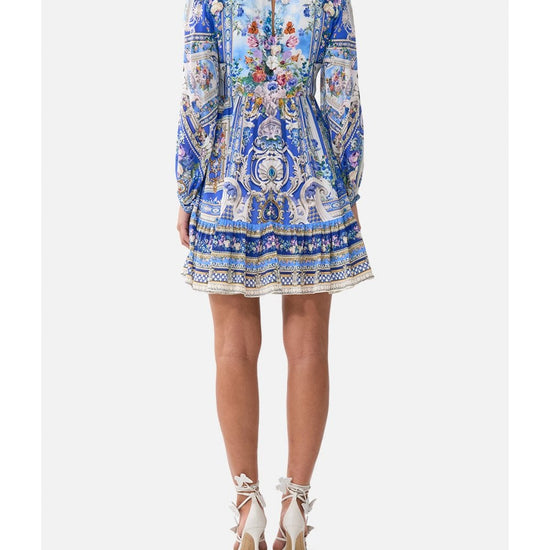 Young Ideas/Henmores - Ottoman Opulence Tie Front Silk Mini Dress - Blue - XS