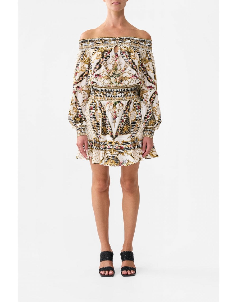 Young Ideas/Henmores - Rococo Glow Off Shoulder Short Dress - White Multi - S