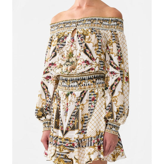 Young Ideas/Henmores - Rococo Glow Off Shoulder Short Dress - White Multi - S