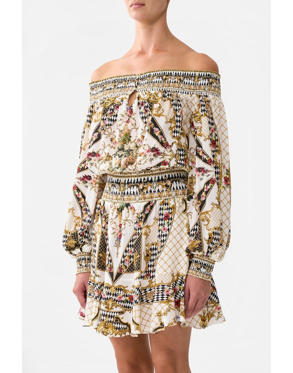 Young Ideas/Henmores - Rococo Glow Off Shoulder Short Dress - White Multi - S