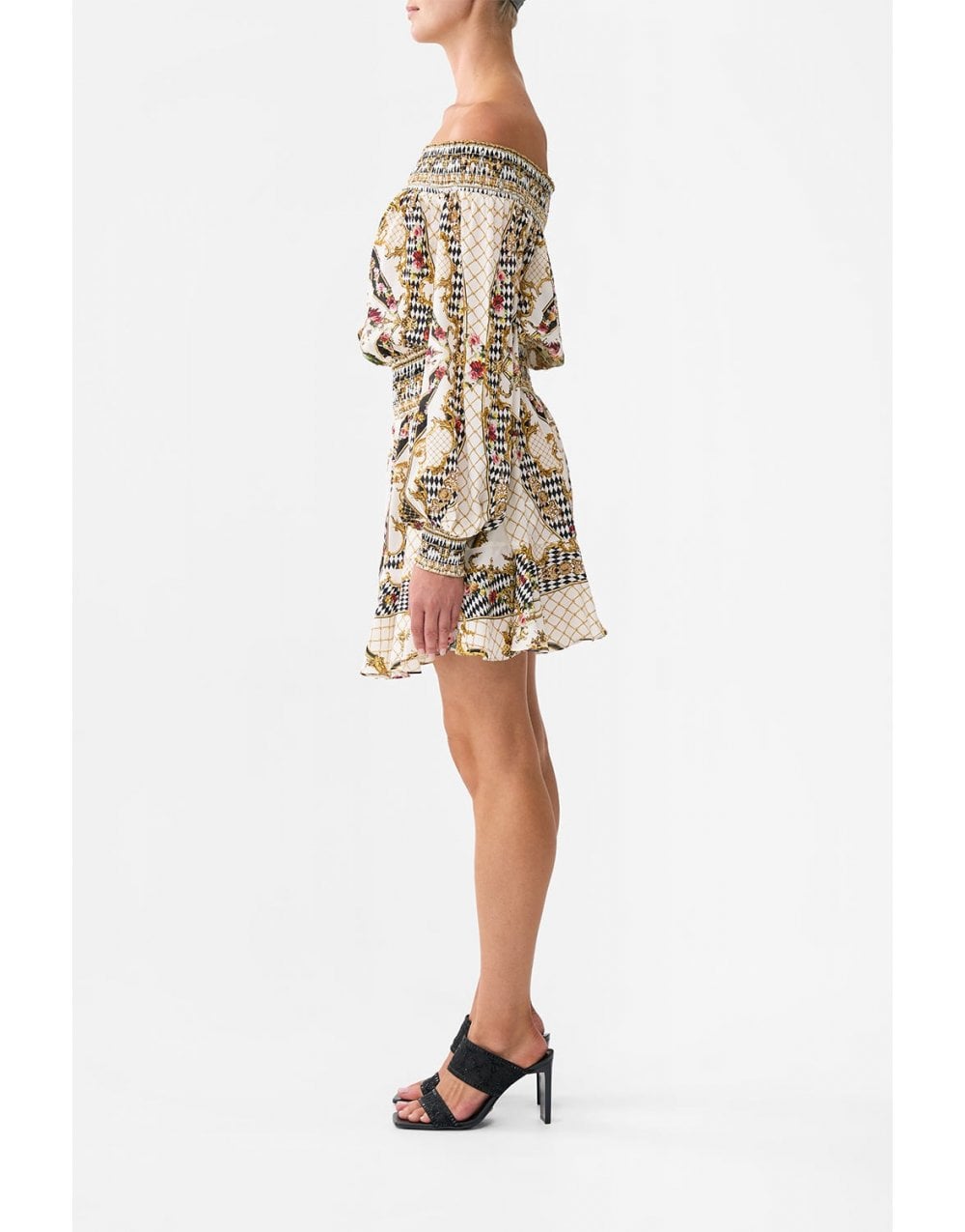 Young Ideas/Henmores - Rococo Glow Off Shoulder Short Dress - White Multi - S