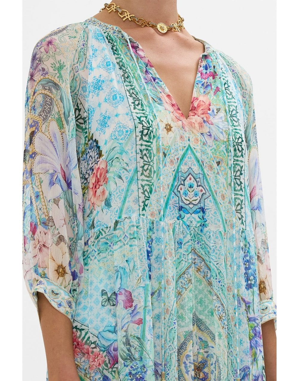 Young Ideas/Henmores - Sunrise in Sintra Gathered Panel Dress - Blue Multi - M