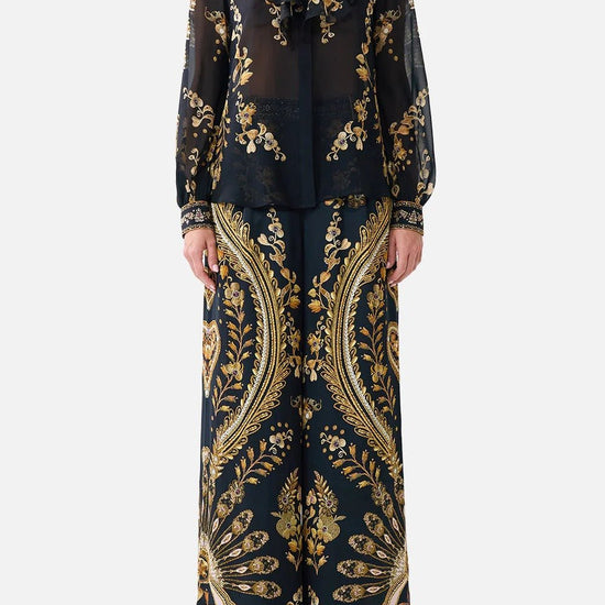 Young Ideas & Henmores - Taurus Rising Frill Neck Silk Collared Shirt - Black/Gold - XS