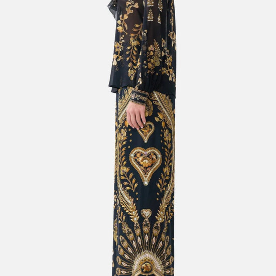 Young Ideas & Henmores - Taurus Rising Frill Neck Silk Collared Shirt - Black/Gold - XS