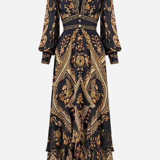 Young Ideas & Henmores - Taurus Rising Long Button Front Silk Dress - Black/Gold - XS