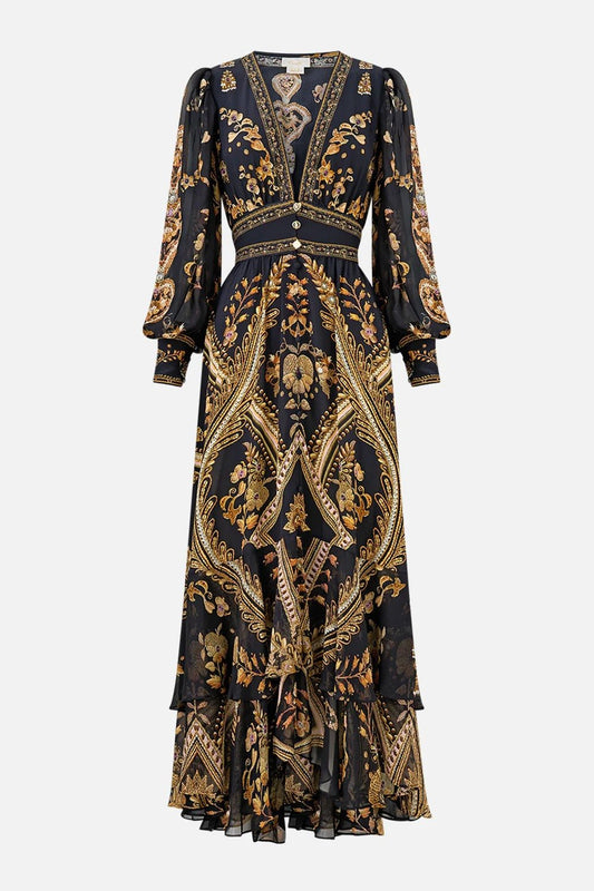 Young Ideas & Henmores - Taurus Rising Long Button Front Silk Dress - Black/Gold - XS
