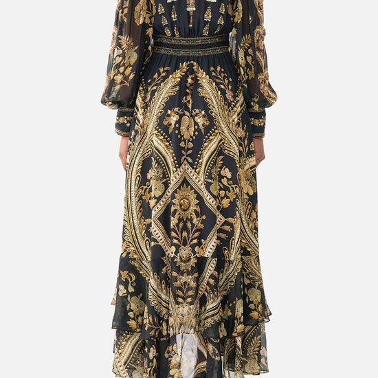 Young Ideas & Henmores - Taurus Rising Long Button Front Silk Dress - Black/Gold - XS