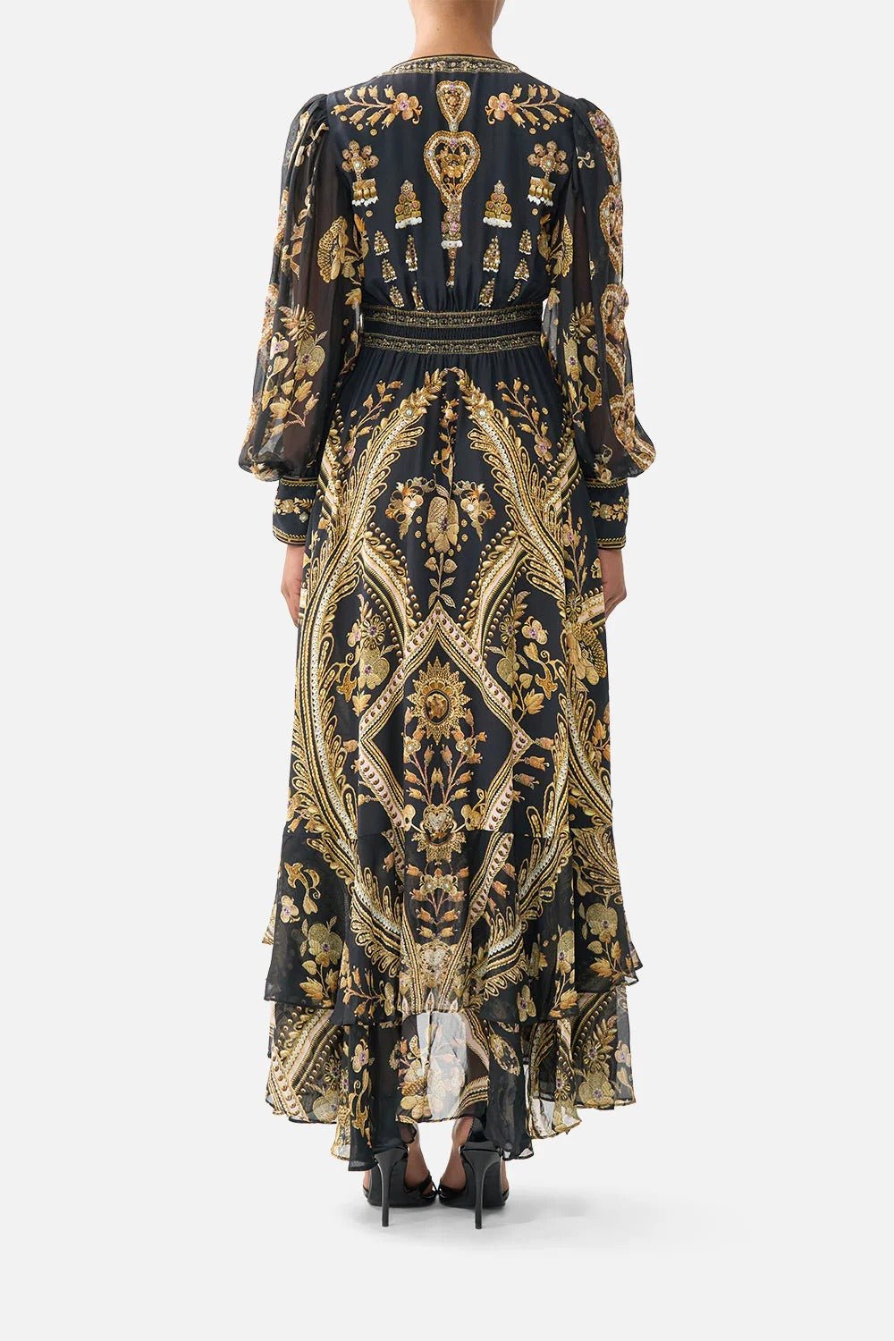 Young Ideas & Henmores - Taurus Rising Long Button Front Silk Dress - Black/Gold - XS