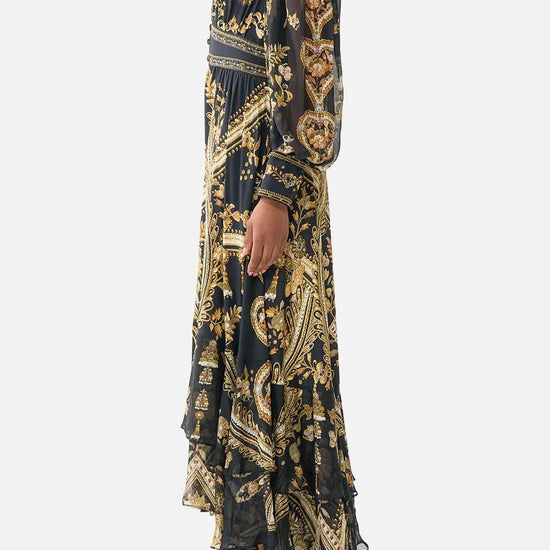 Young Ideas & Henmores - Taurus Rising Long Button Front Silk Dress - Black/Gold - XS