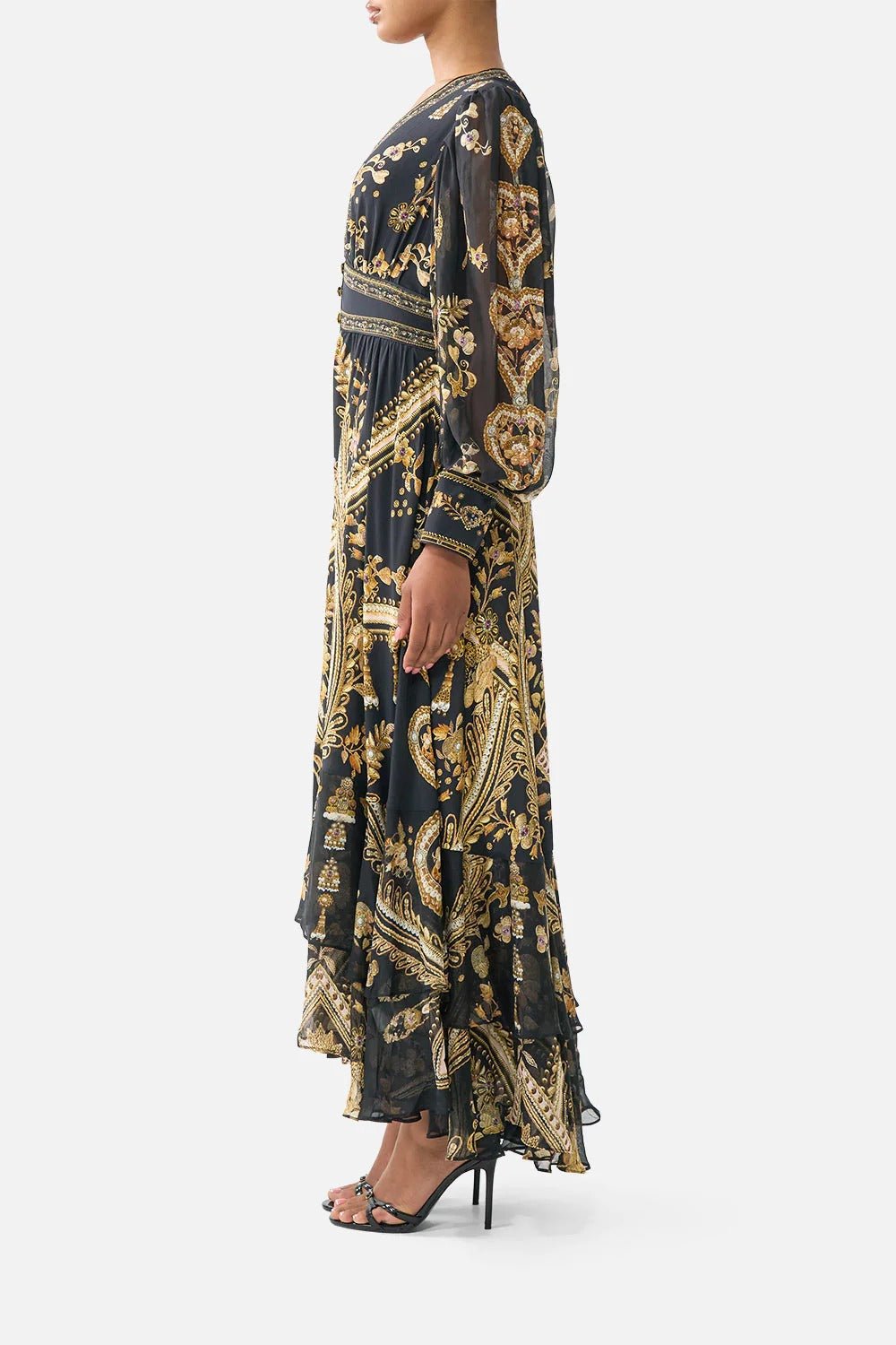 Young Ideas & Henmores - Taurus Rising Long Button Front Silk Dress - Black/Gold - XS