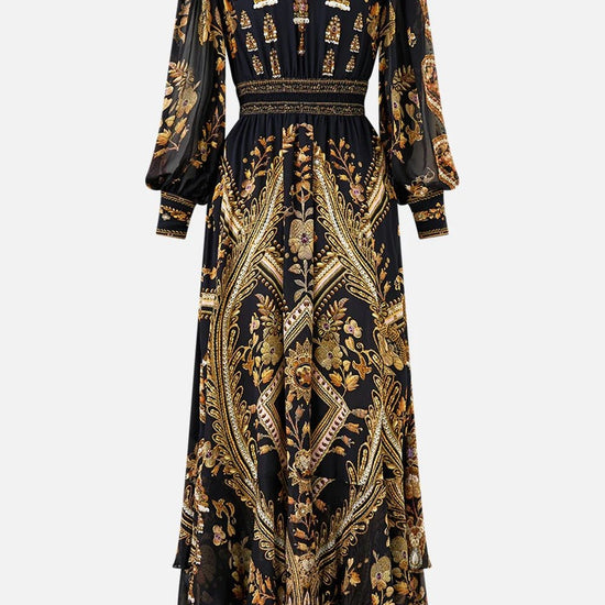 Young Ideas & Henmores - Taurus Rising Long Button Front Silk Dress - Black/Gold - XS