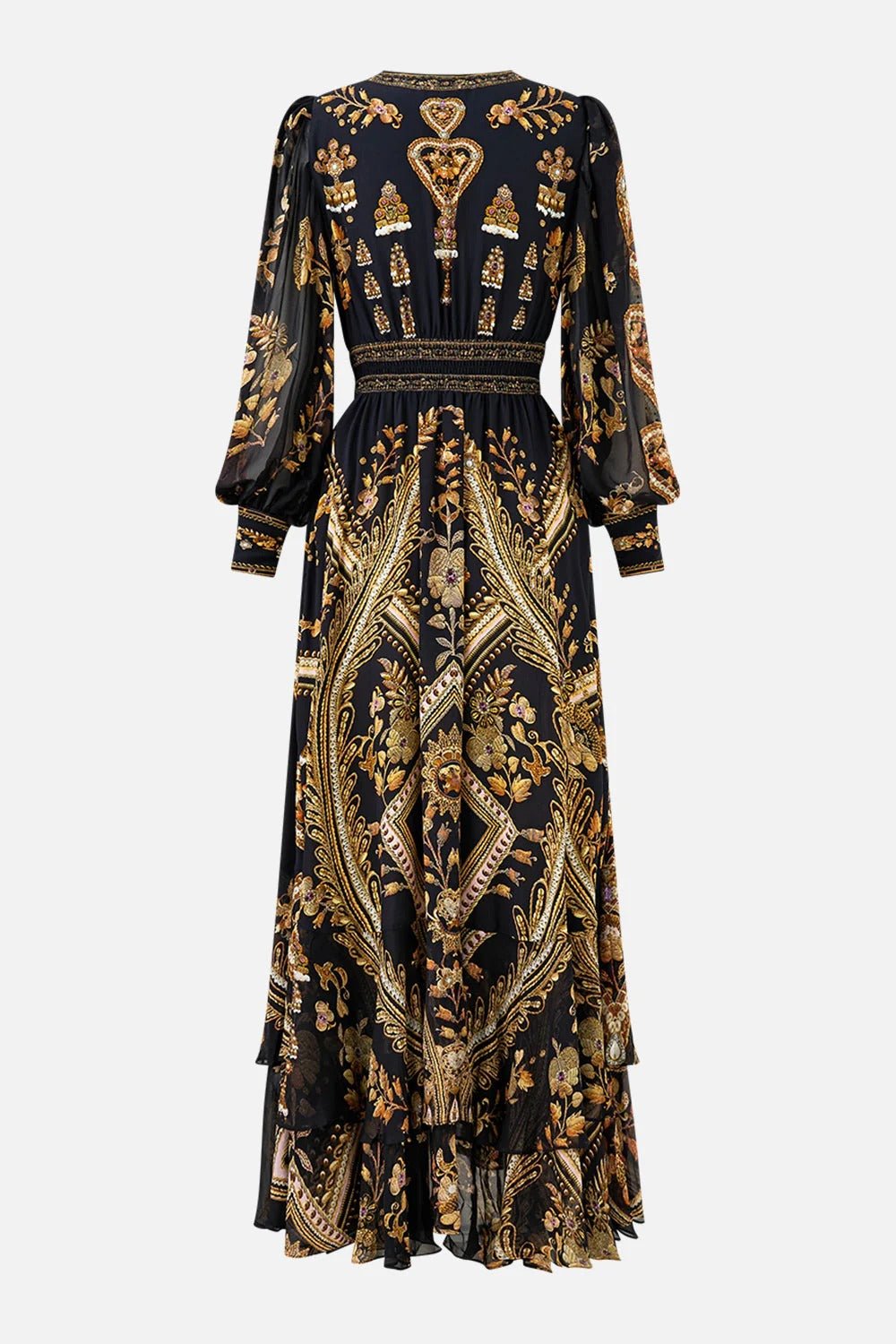 Young Ideas & Henmores - Taurus Rising Long Button Front Silk Dress - Black/Gold - XS