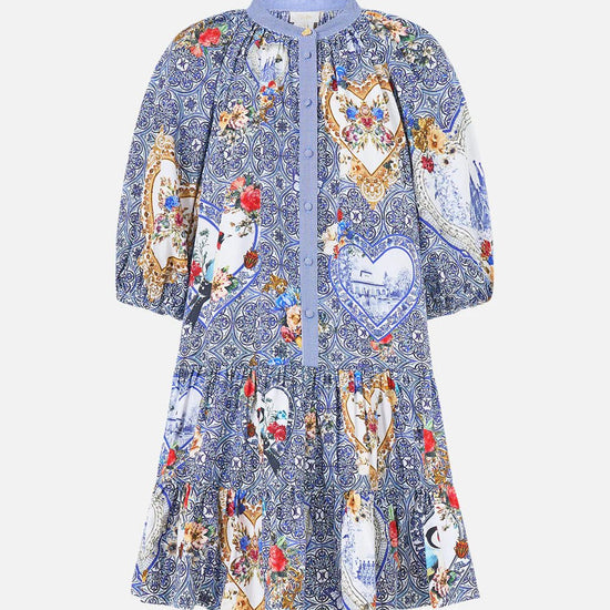 Young Ideas/Henmores - The Pottery Parlour Puff Sleeve Shirt Dress - Blue - XS