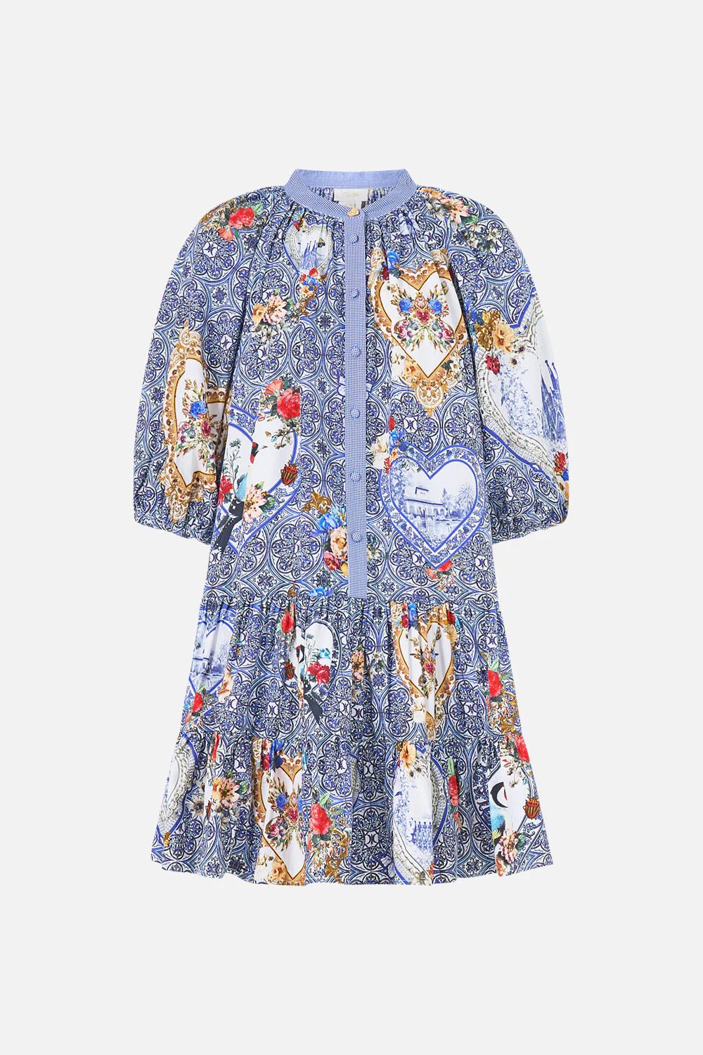 Young Ideas/Henmores - The Pottery Parlour Puff Sleeve Shirt Dress - Blue - XS