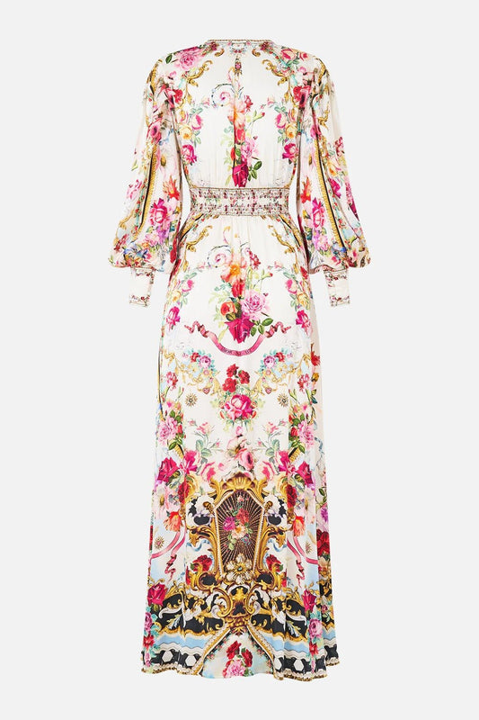 Young Ideas & Henmores - Torero Libertine Gathered Sleeves Waistband Silk Dress - White/Pink Multi - XS