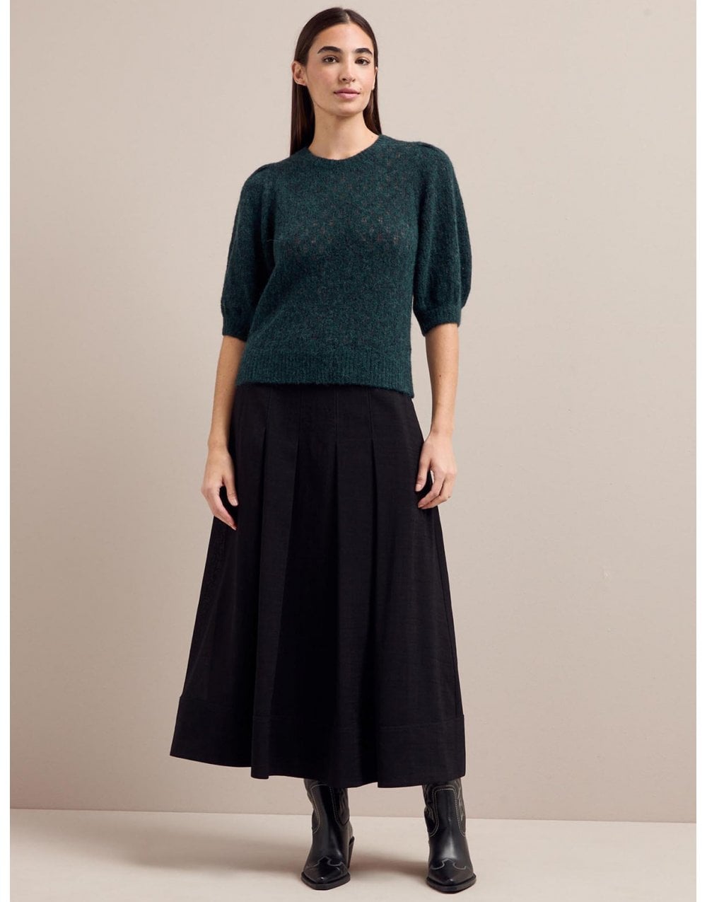 Young Ideas/Henmores - Jolie Alpaca Blend Puff Sleeve Jumper - Green - XS