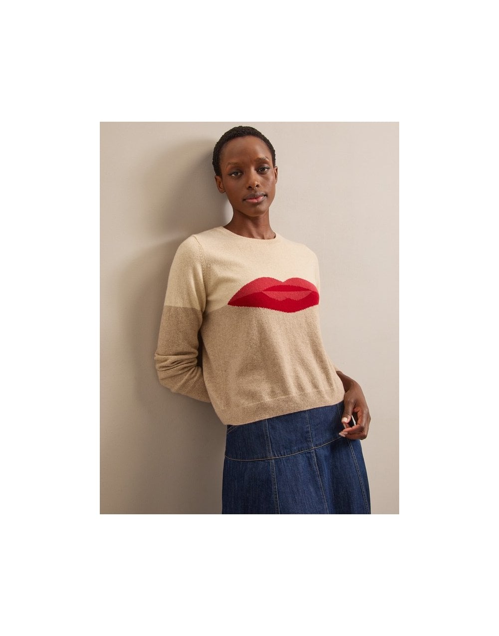 Young Ideas/Henmores - Lainey Cashmere Lips Jumper - Cream - XS