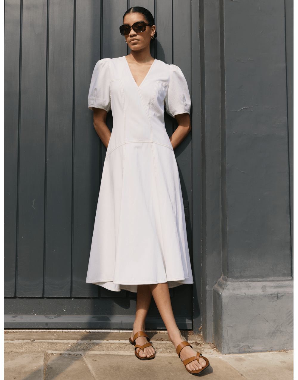 Young Ideas/Henmores - Robin Denim Midi Dress - White - 8