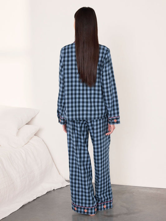 Young Ideas & Henmores -Brushed Cotton Dragon Long Pyjama Set -Navy -8