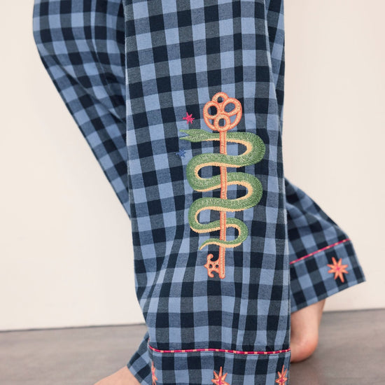 Young Ideas & Henmores -Brushed Cotton Dragon Long Pyjama Set -Navy -8