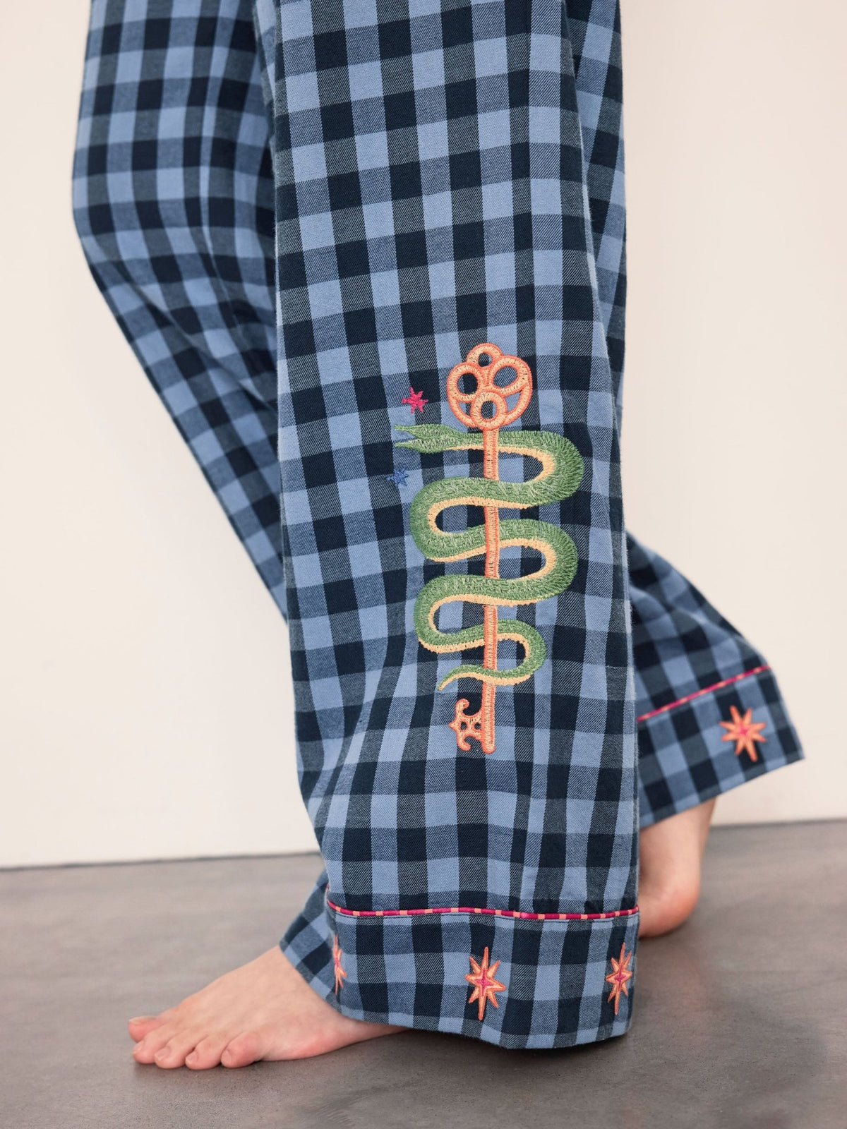 Young Ideas & Henmores -Brushed Cotton Dragon Long Pyjama Set -Navy -8