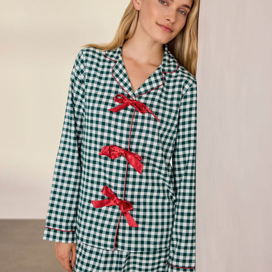 Young Ideas & Henmores -Brushed Cotton Gingham Long Pyjama Set -Green/White -8