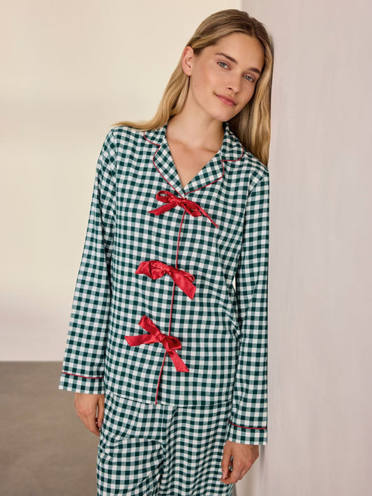 Young Ideas & Henmores -Brushed Cotton Gingham Long Pyjama Set -Green/White -8