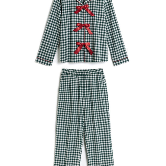 Young Ideas & Henmores -Brushed Cotton Gingham Long Pyjama Set -Green/White -8