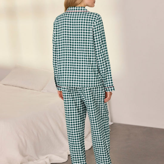 Young Ideas & Henmores -Brushed Cotton Gingham Long Pyjama Set -Green/White -8