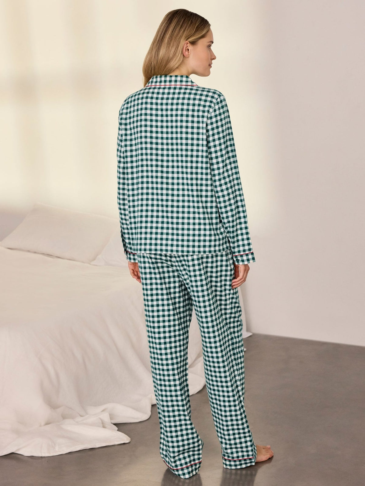 Young Ideas & Henmores -Brushed Cotton Gingham Long Pyjama Set -Green/White -8