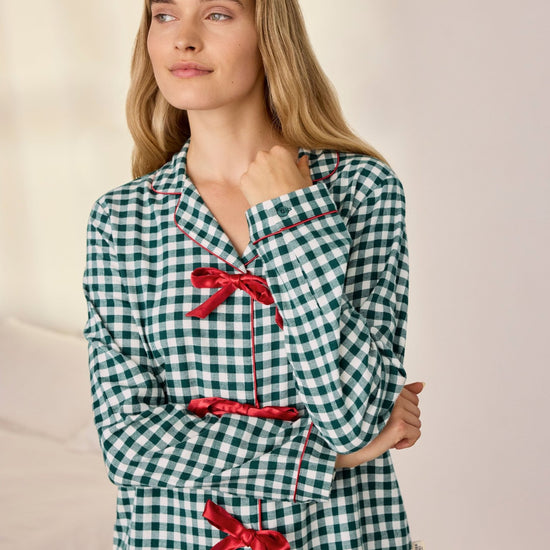 Young Ideas & Henmores -Brushed Cotton Gingham Long Pyjama Set -Green/White -8