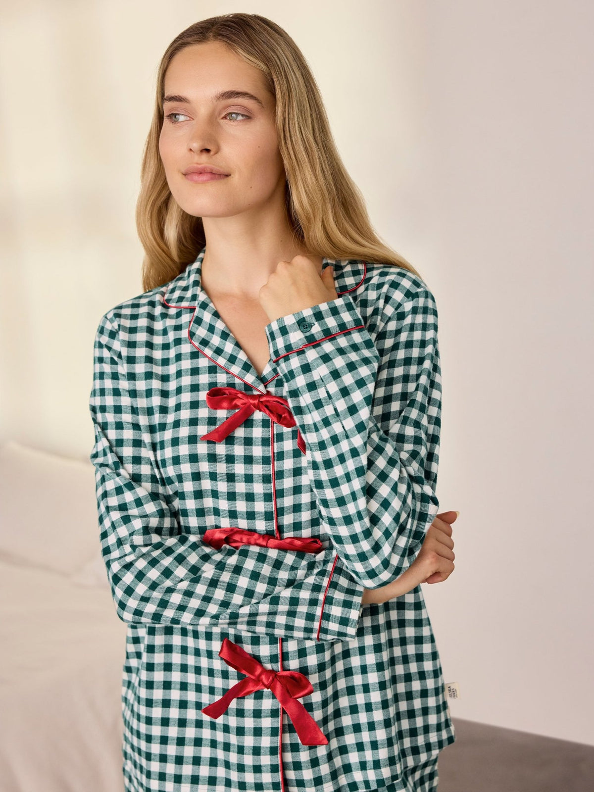 Young Ideas & Henmores -Brushed Cotton Gingham Long Pyjama Set -Green/White -8