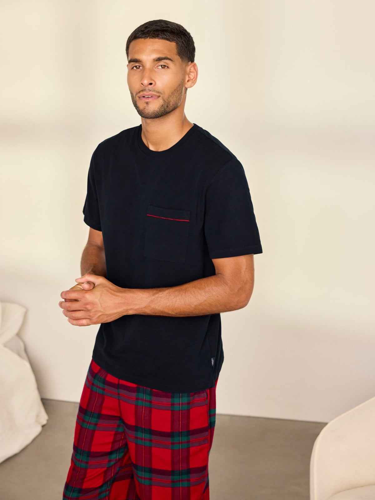 Young Ideas & Henmores -Cotton Check Long Crew PJ Set -Red -M