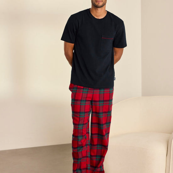 Young Ideas & Henmores -Cotton Check Long Crew PJ Set -Red -M