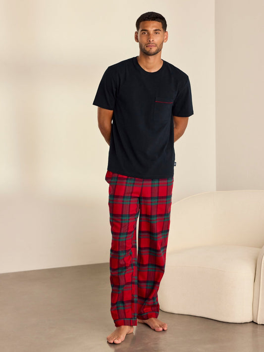 Young Ideas & Henmores -Cotton Check Long Crew PJ Set -Red -M