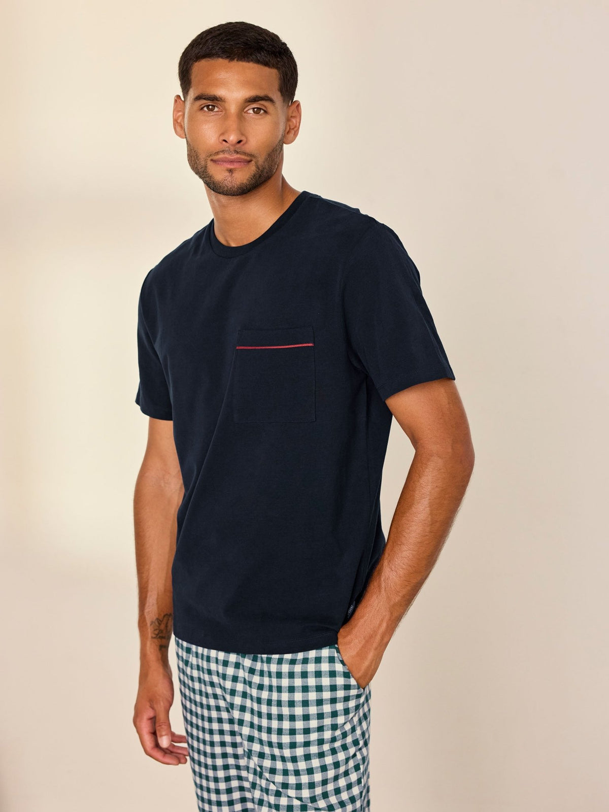 Young Ideas & Henmores -Cotton Gingham Long Crew PJ Set -Green/Navy -M