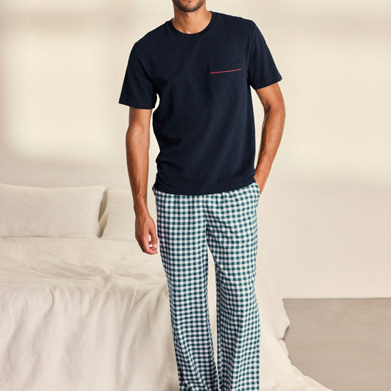 Young Ideas & Henmores -Cotton Gingham Long Crew PJ Set -Green/Navy -M