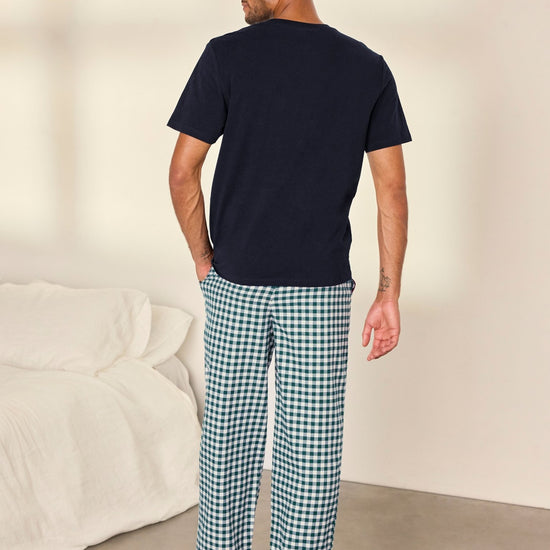 Young Ideas & Henmores -Cotton Gingham Long Crew PJ Set -Green/Navy -M