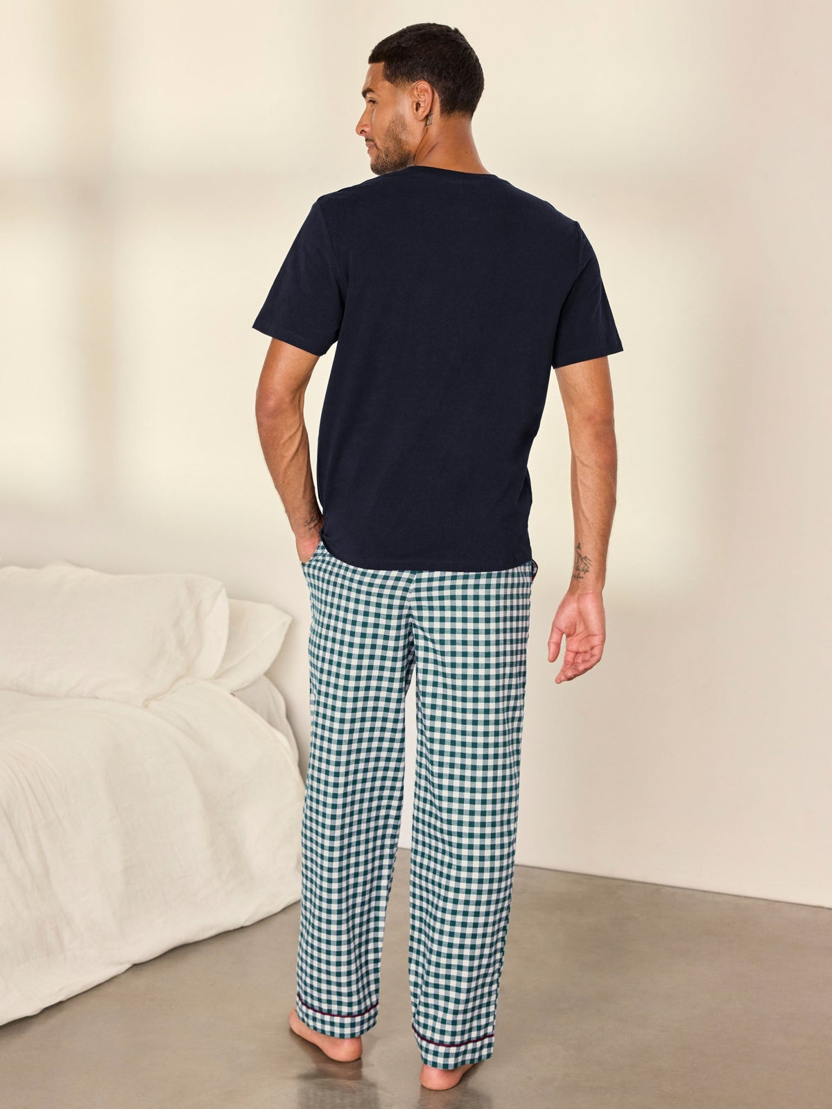 Young Ideas & Henmores -Cotton Gingham Long Crew PJ Set -Green/Navy -M
