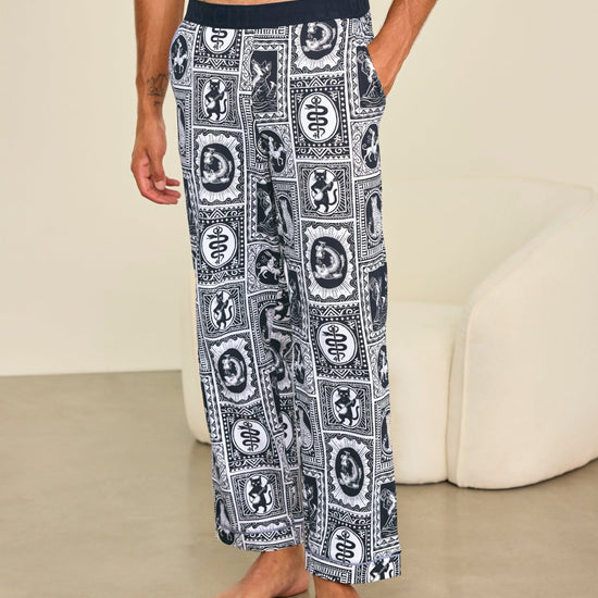 Young Ideas & Henmores -Cotton Jersey Frames Pyjama Bottoms -Off White Multi -M