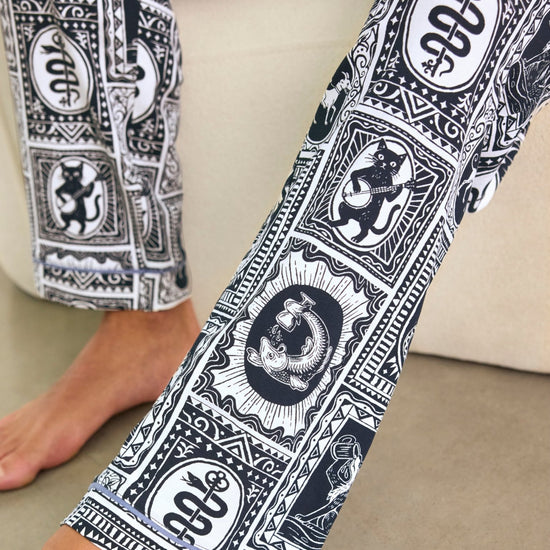 Young Ideas & Henmores -Cotton Jersey Frames Pyjama Bottoms -Off White Multi -M