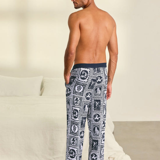 Young Ideas & Henmores -Cotton Jersey Frames Pyjama Bottoms -Off White Multi -M