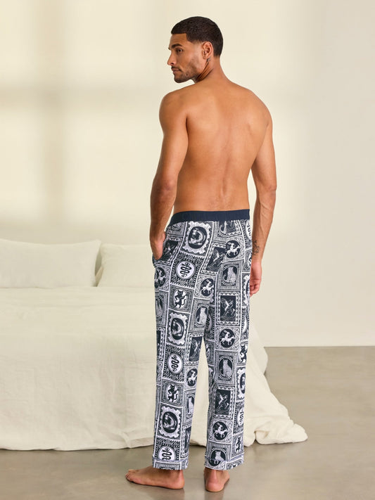 Young Ideas & Henmores -Cotton Jersey Frames Pyjama Bottoms -Off White Multi -M