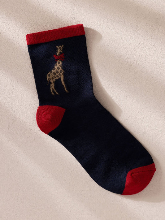 Young Ideas & Henmores -Festive Giraffes Bauble Socks -Navy -OS