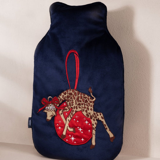 Young Ideas & Henmores -Hot Water Bottle Cover -Festive Giraffes Navy -OS
